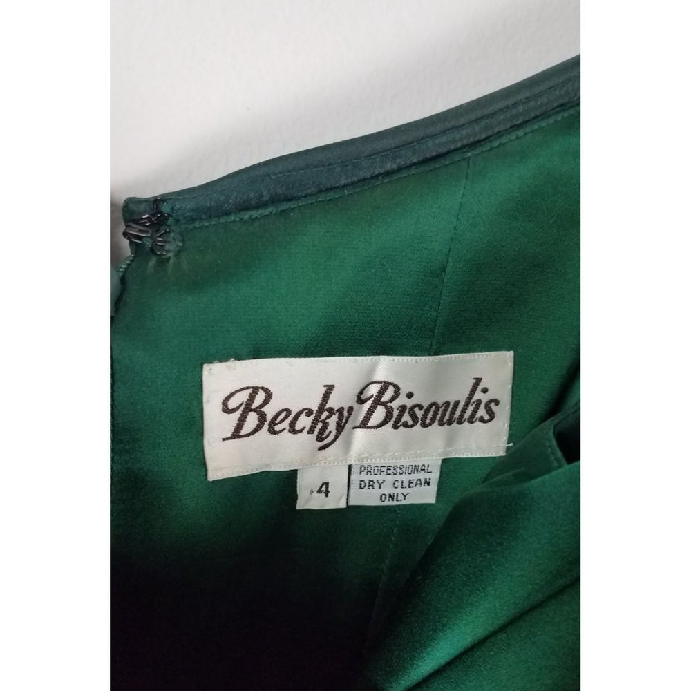 Vintage 80's Becky Bisoulis Sz. 4 Green Off The Shoulder Rose Long Formal Dress - Picture 3 of 11